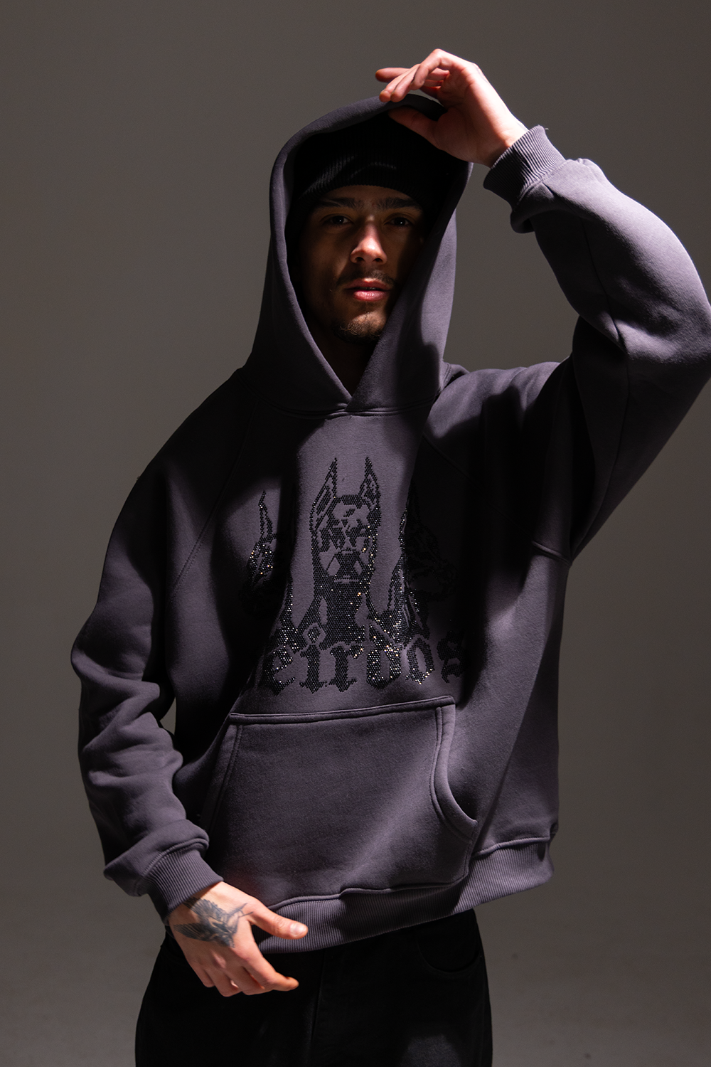 ANTHRACITE rhinestone oversized hoodie