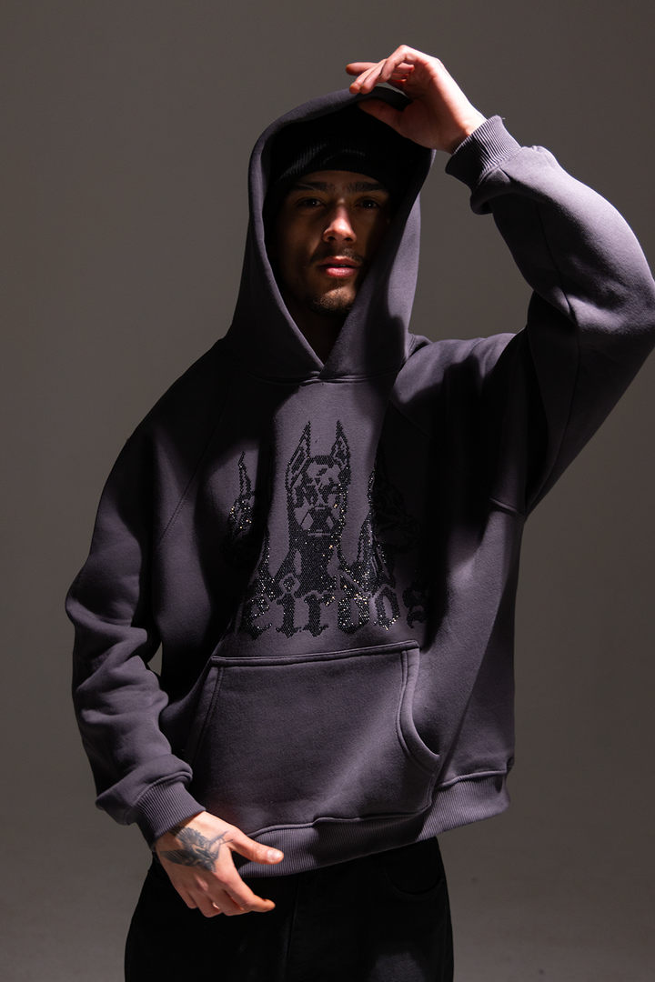 ANTHRACITE rhinestone oversized hoodie