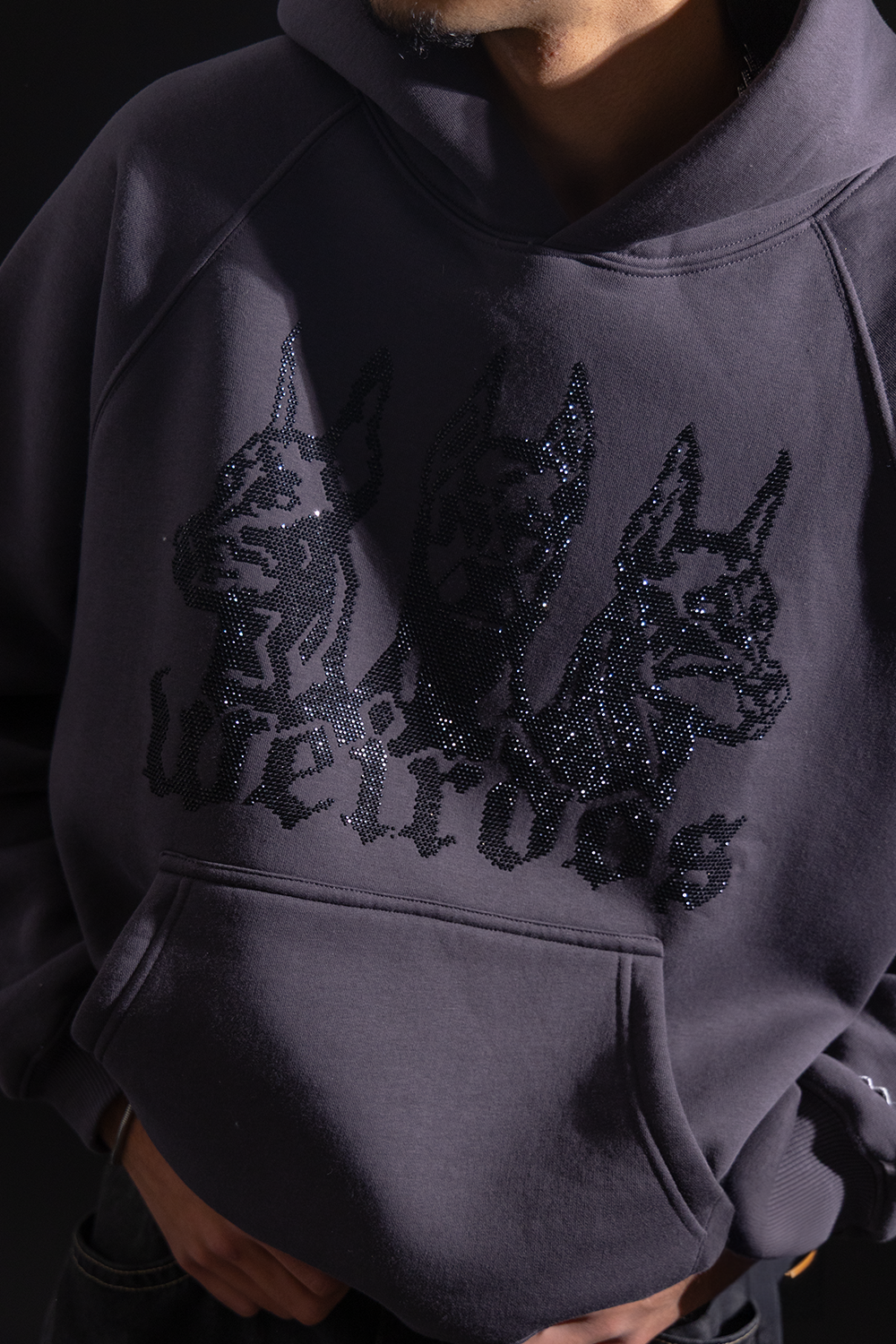 ANTHRACITE rhinestone oversized hoodie