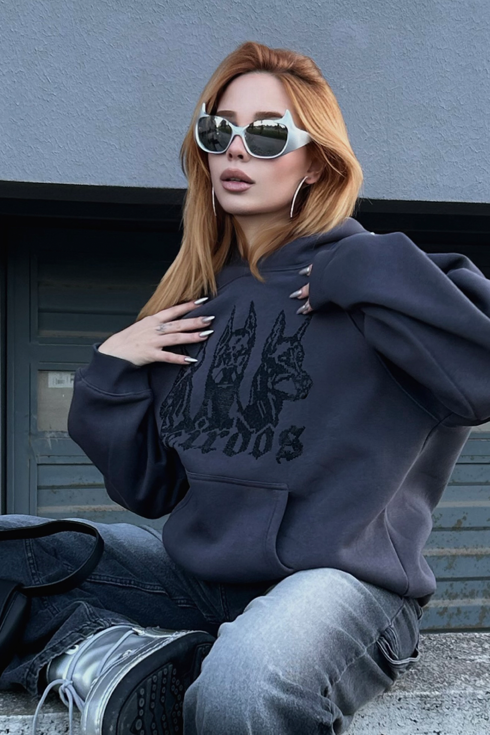 ANTHRACITE rhinestone oversized hoodie