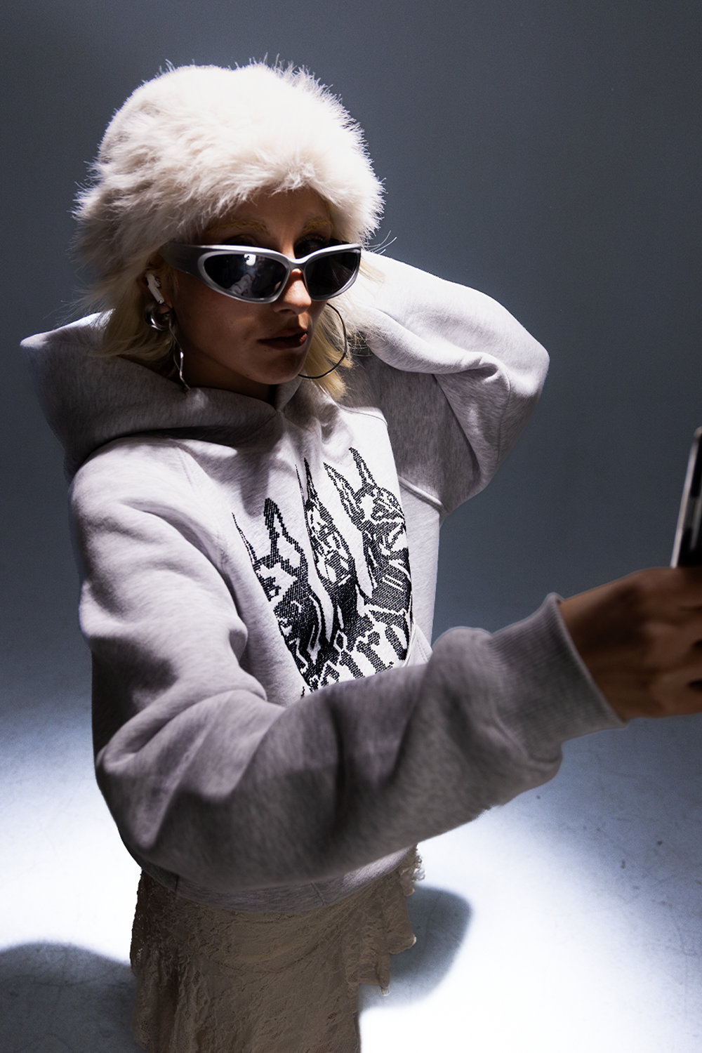 GREY FOG rhinestone oversized hoodie