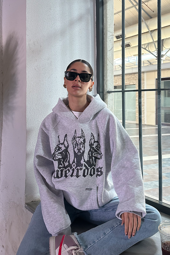 GREY FOG rhinestone oversized hoodie