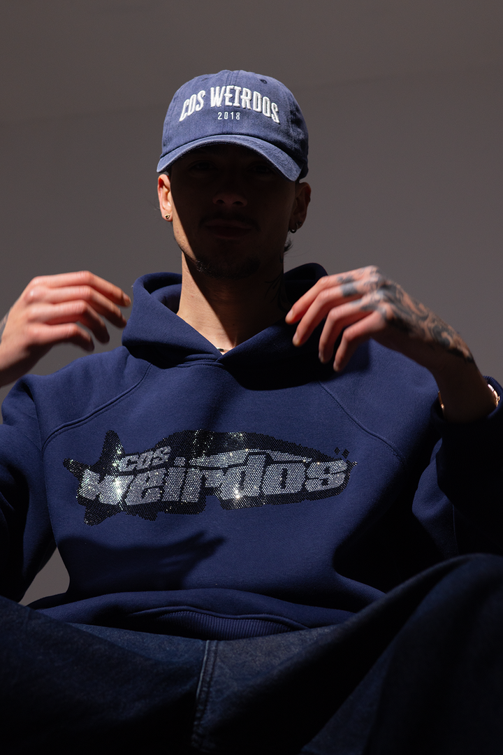 NAVY rhinestone oversized hoodie