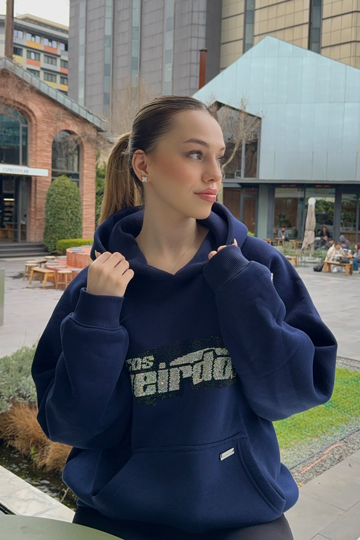 NAVY rhinestone oversized hoodie